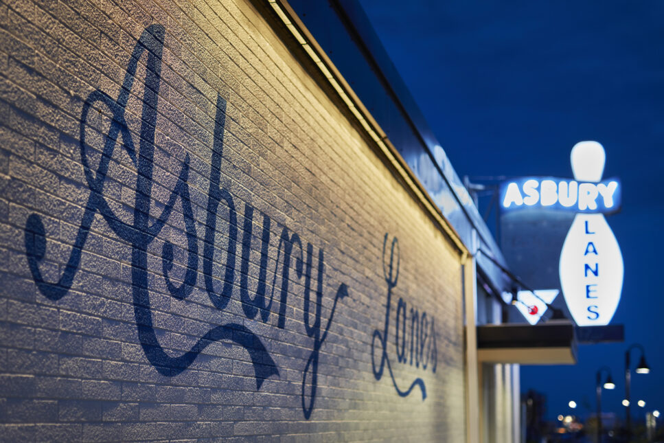 Neon Asbury Lanes sign and 